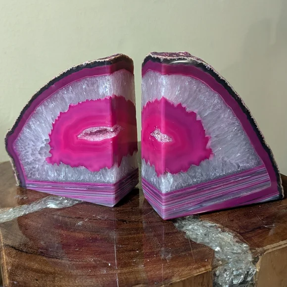 Pair of Brazilian Agate Geodes Dyed Pink Polished Sections for Bookends, Etc - Picture 4 of 14